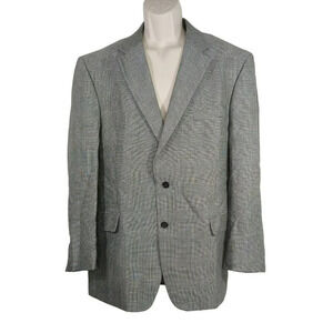 Jos A Bank Blazer 2 Button Men Size 43 Reg Black Linen Wool Houndstooth Plaid
